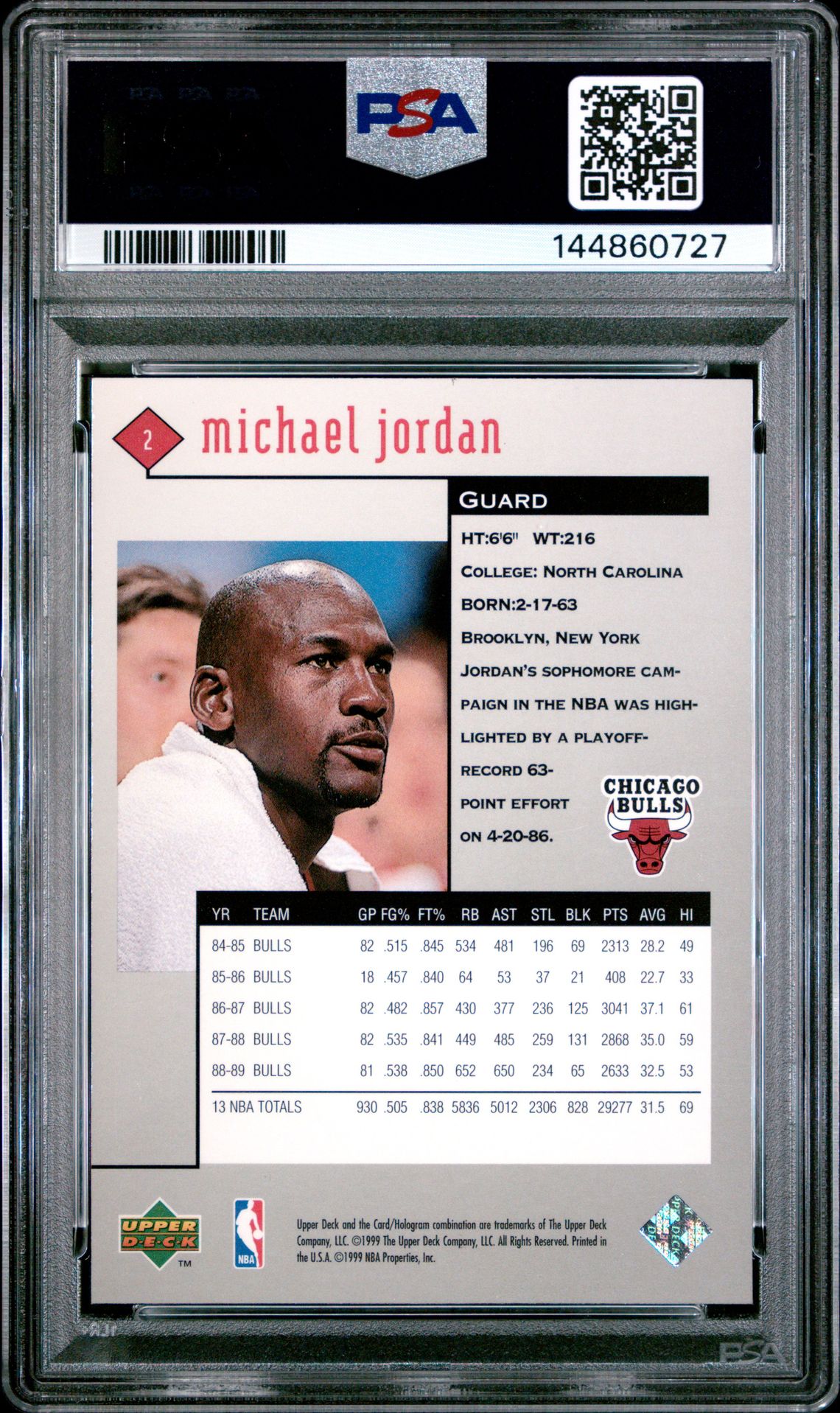 1998 Upper Deck Black Diamond Michael Jordan #2 (Single) Nm-Mt 8 back