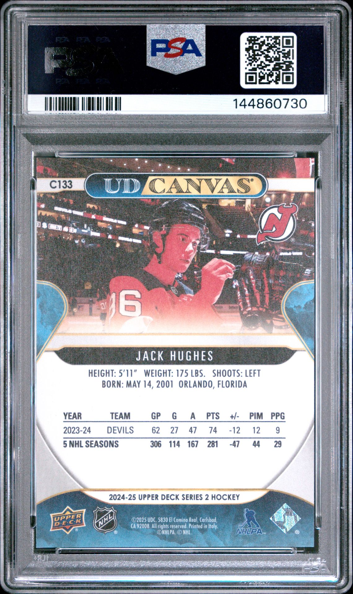 2024 Upper Deck Ud Canvas Jack Hughes #C133 Gem Mt 10 back