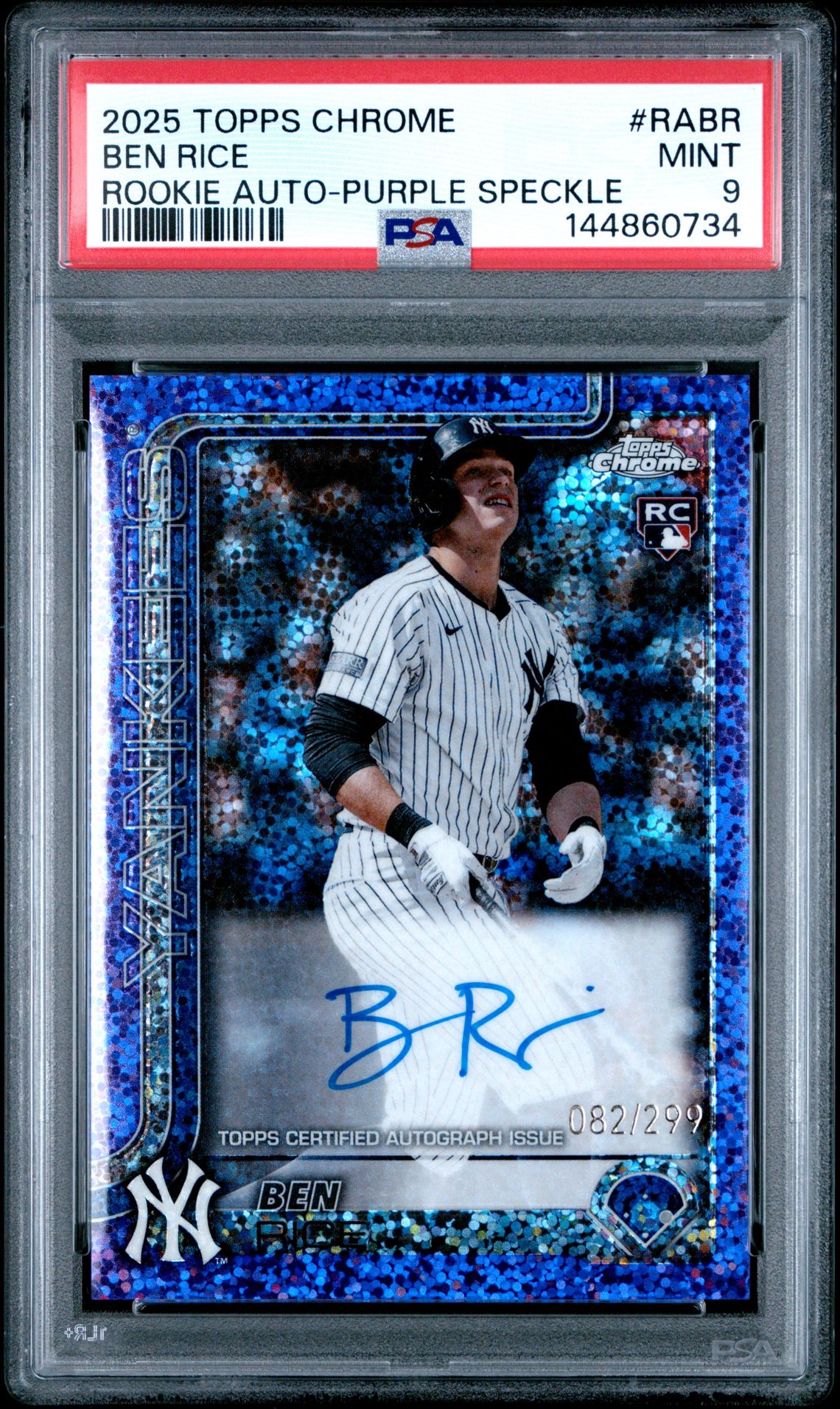 2025 Topps Chrome Rookie Autographs Ben Rice #Rabr (Rookie Auto-Purple Speckle) Mint 9 front