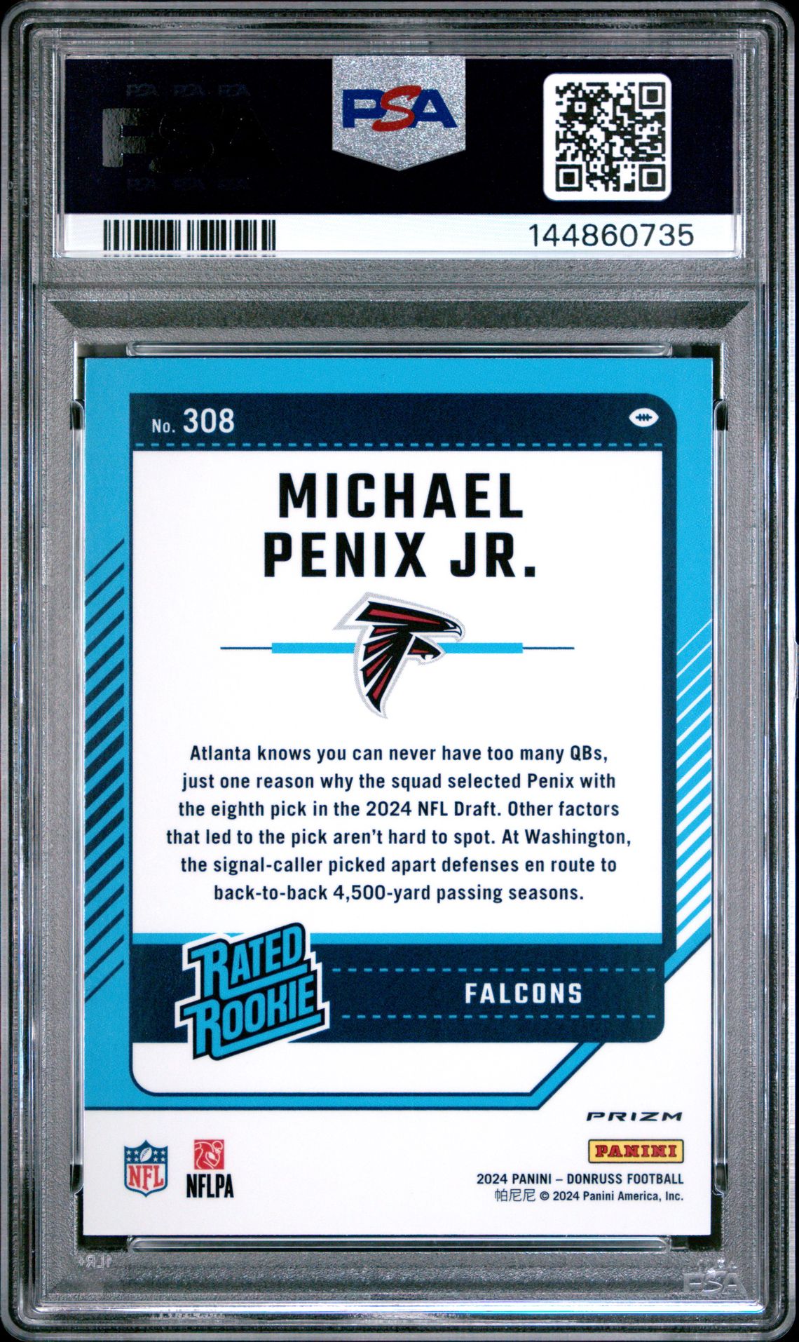 2024 Panini Donruss Michael Penix Jr. #308 (Optic Preview-Red Pandora) Gem Mt 10 back