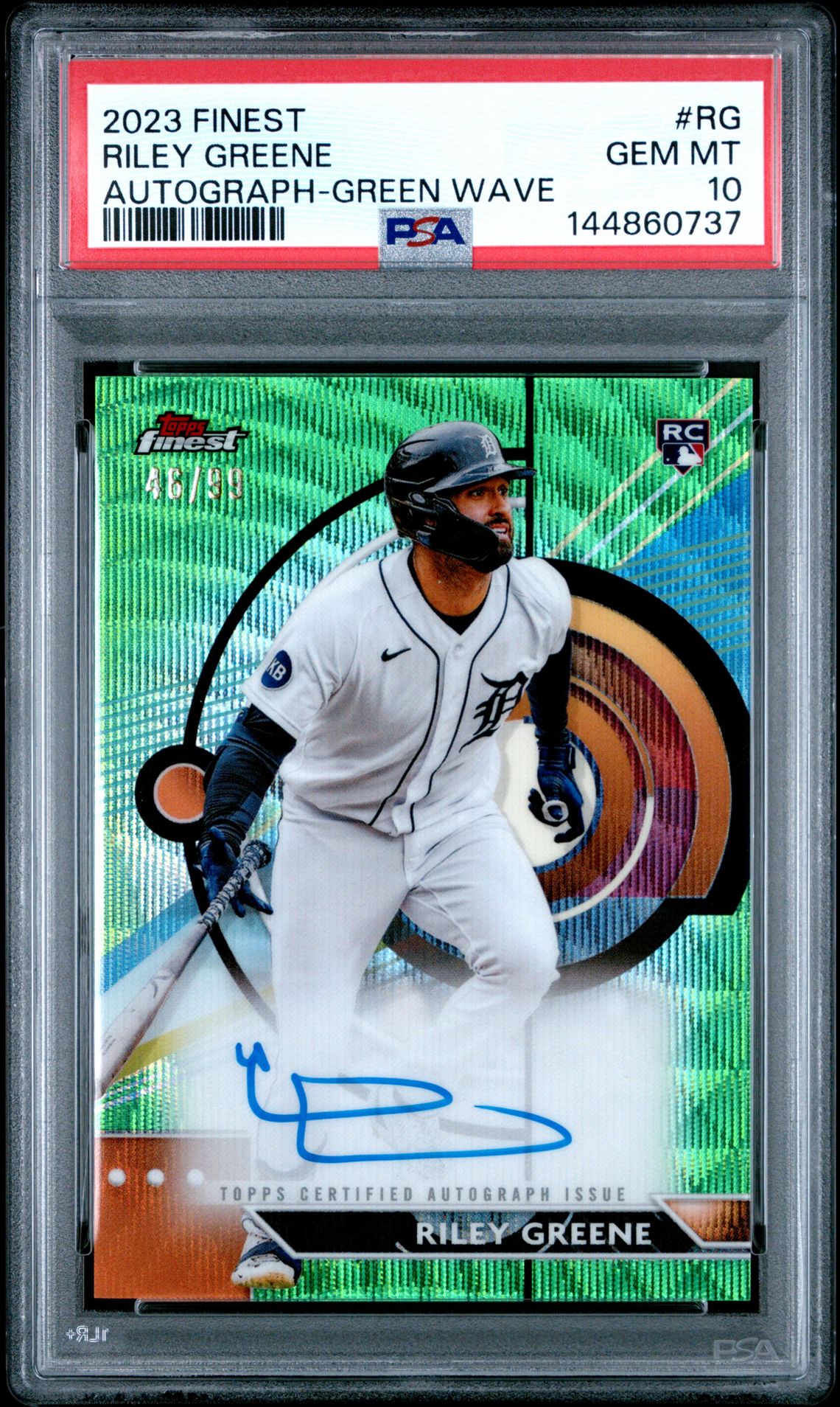 2023 Topps Finest Finest Autographs Riley Greene #Rg (Autograph-Green Wave) Gem Mt 10 front