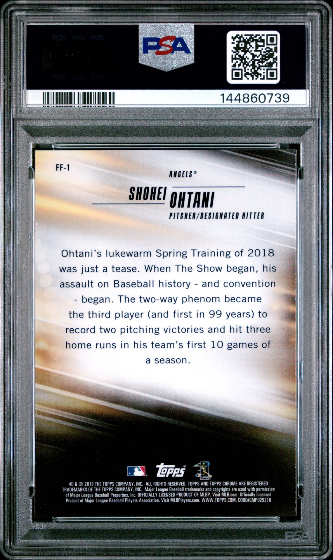 2018 Topps Chrome Freshman Flash Shohei Ohtani #Ff-1 (Freshman Flash) Mint 9 back