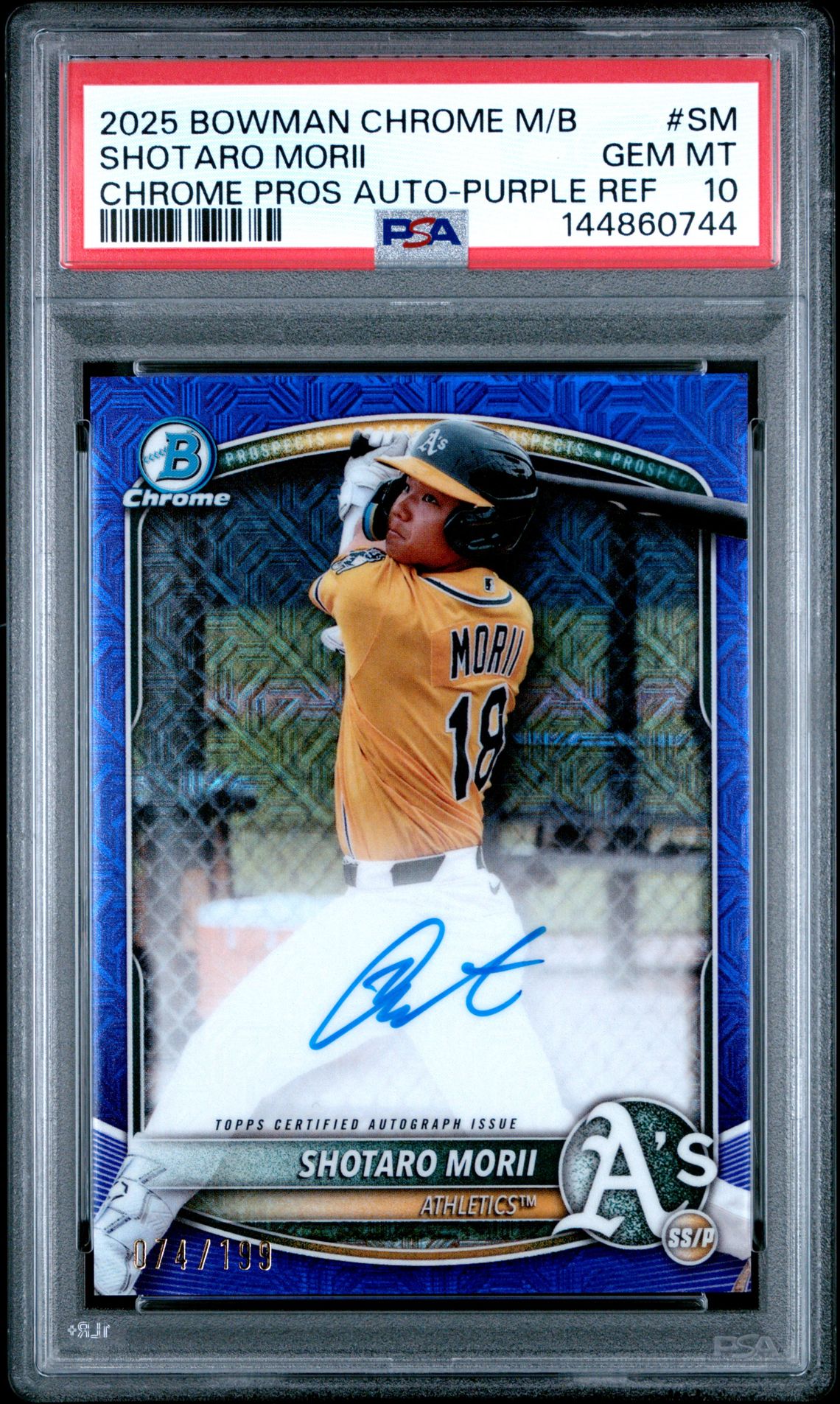2025 Bowman Chrome Mega Box Chrome Prospects Autographs Shotaro Morii #Sm (Chrome Pros Auto-Purple Ref) Gem Mt 10 front