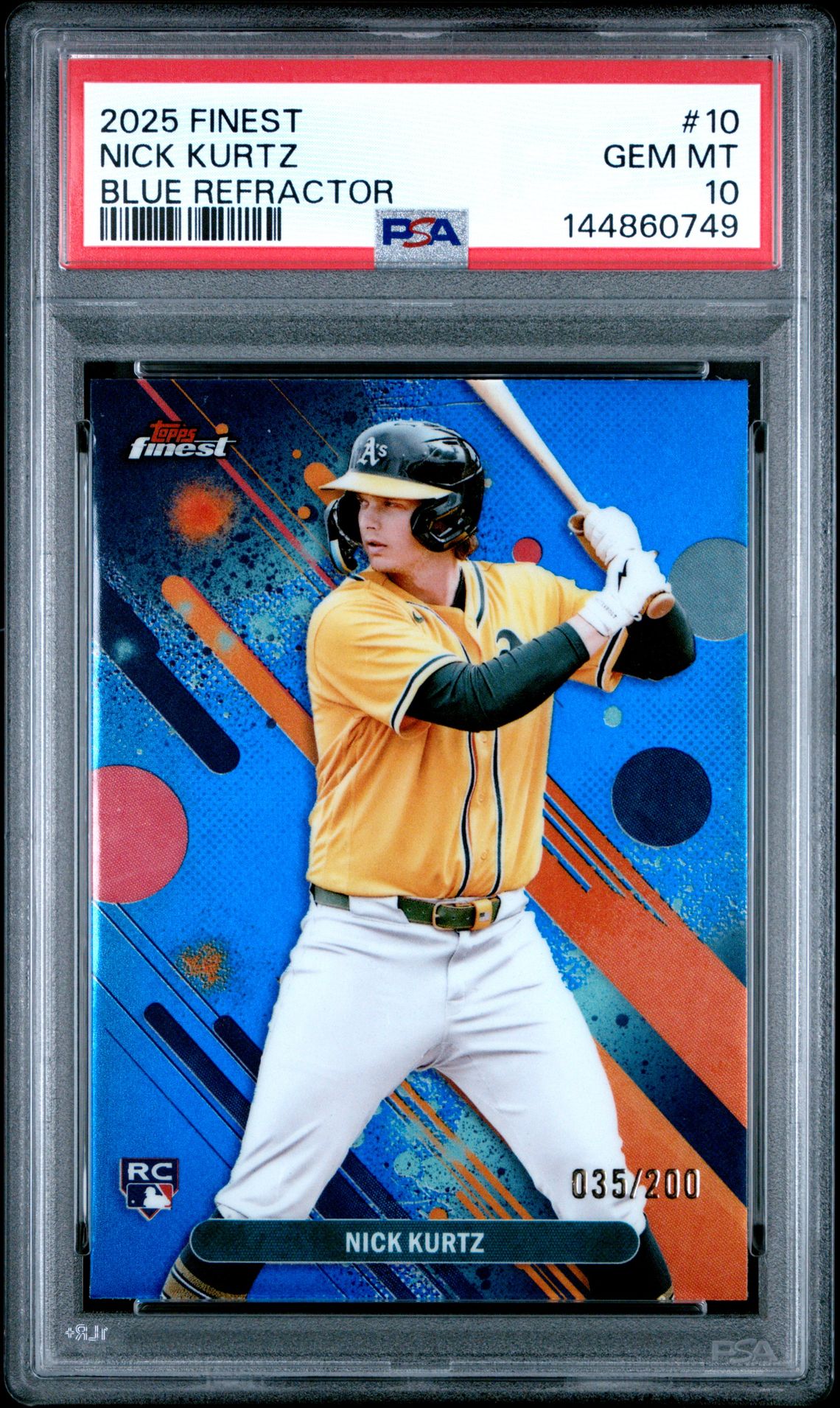 2025 Topps Finest Nick Kurtz #10 (Blue Refractor) Gem Mt 10 front