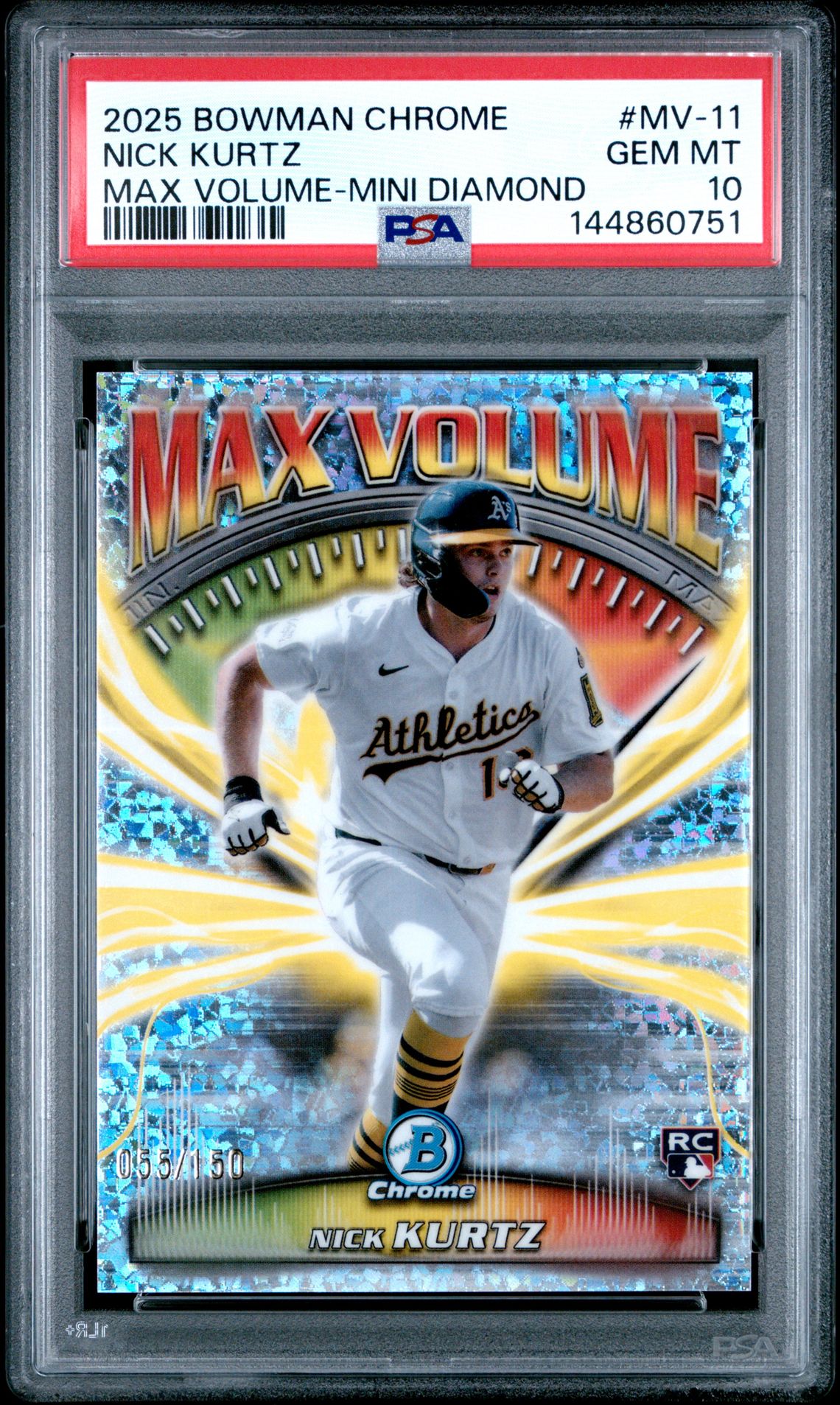 2025 Bowman Chrome Max Volume Nick Kurtz #Mv-11 (Max Volume-Mini Diamond) Gem Mt 10 front