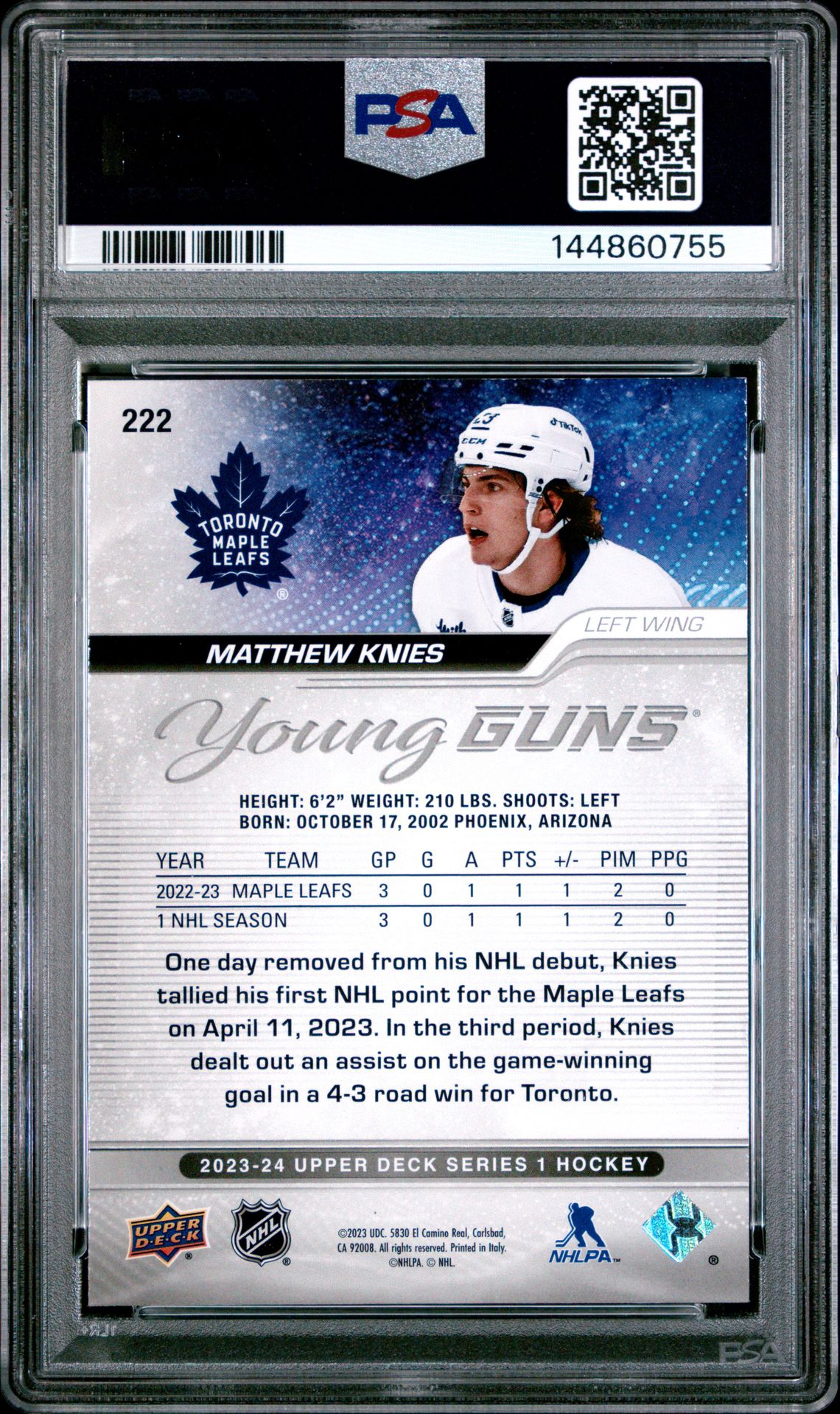 2023 Upper Deck Matthew Knies #222 Mint 9 back