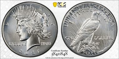 2021 $1 Peace Dollar 100th Anniversary MS69