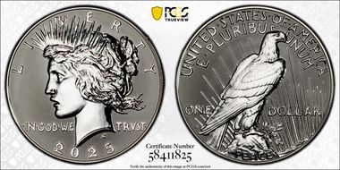 2025-S $1 Peace Dollar Rev PR Two-Coin Reverse Proof Set PR70