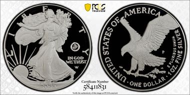 2025-P $1 Silver Eagle w/ US Marine Corps Privy 250th Anniversary PR70DCAM