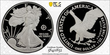 2025-P $1 Silver Eagle w/ US Marine Corps Privy 250th Anniversary PR69DCAM