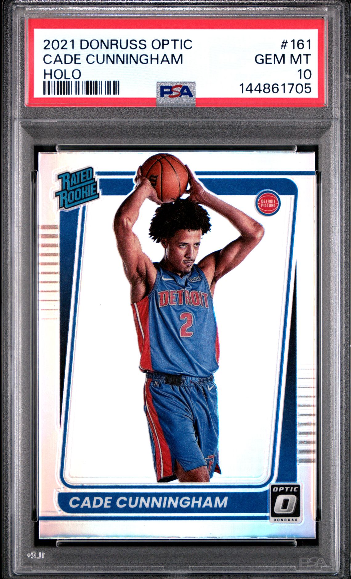 2021 Panini Donruss Optic Cade Cunningham #161 (Holo) Gem Mt 10 front view - PSA graded GEM MT 10