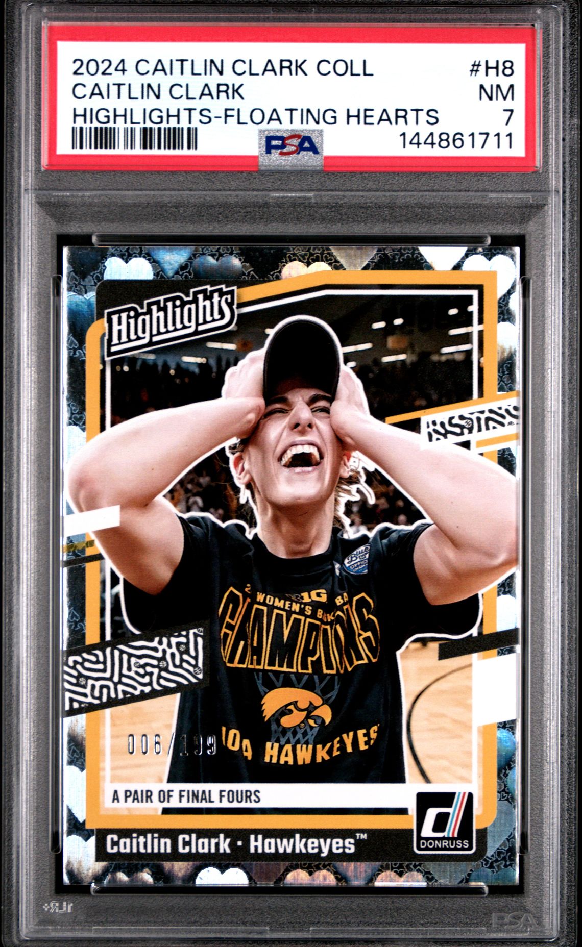 2024 Panini Caitlin Clark Collection Highlights Caitlin Clark #H8 (Highlights-Floating Hearts) Nm 7 front