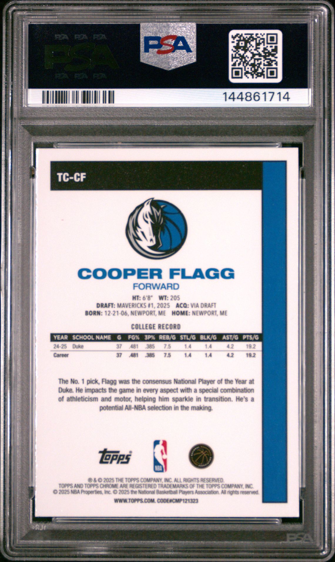 2025 Topps Silver Pack 1980-81 Topps Chrome Basketball Cooper Flagg #Tc-Cf Gem Mt 10 back