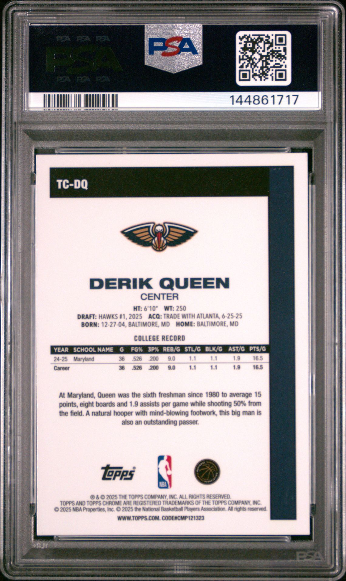 2025 Topps Silver Pack 1980-81 Topps Chrome Basketball Derik Queen #Tc-Dq (Aqua) Nm-Mt 8 back