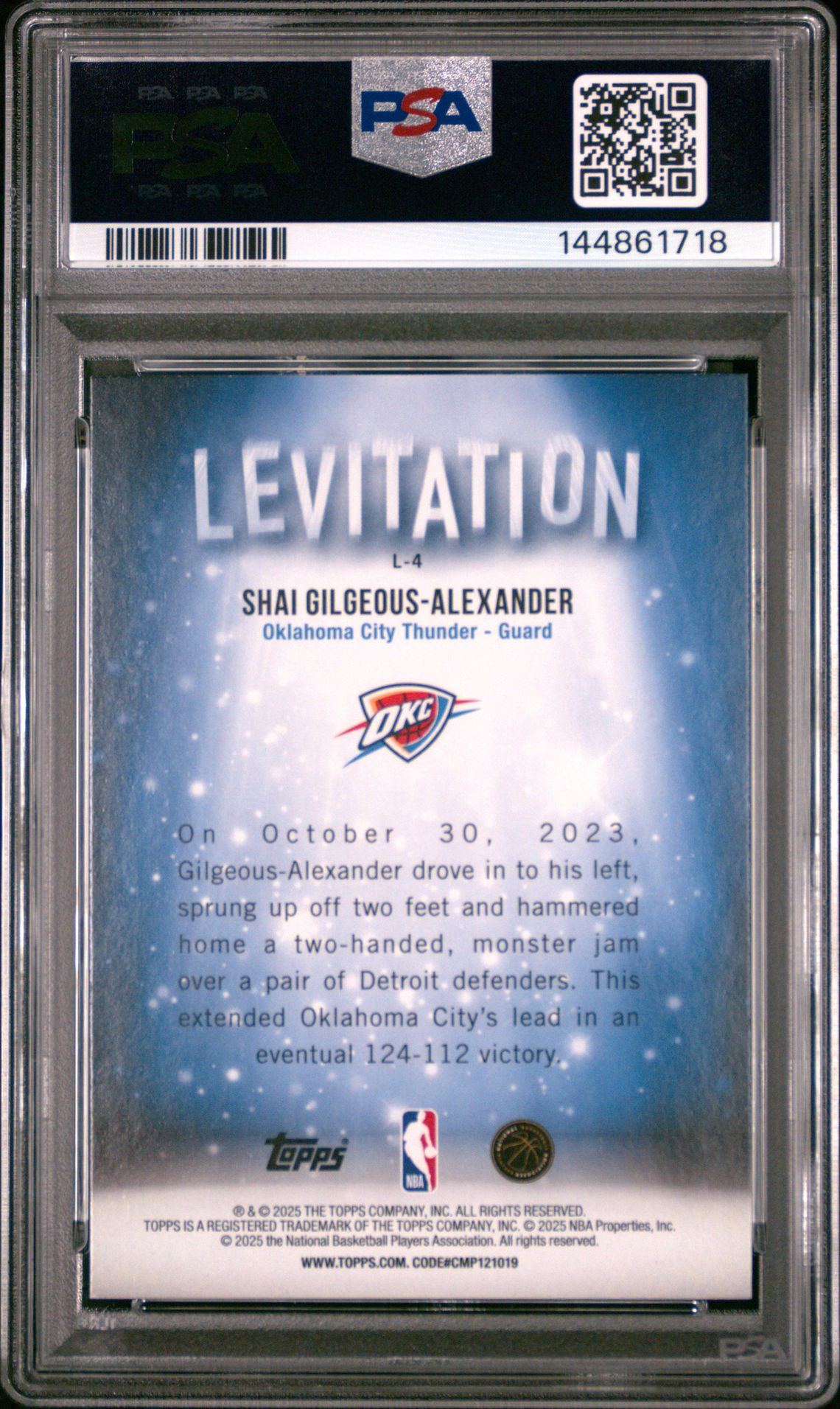 2025 Topps Levitation S. Gilgeous-Alexander #L-4 Mint 9 back