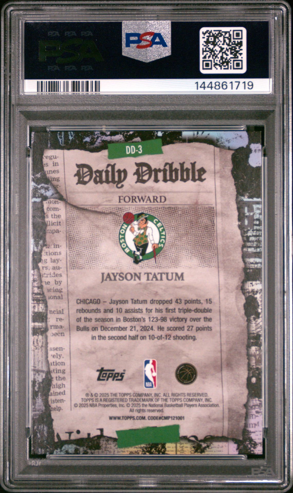 2025 Topps The Daily Dribble Jayson Tatum #Dd-3 Gem Mt 10 back