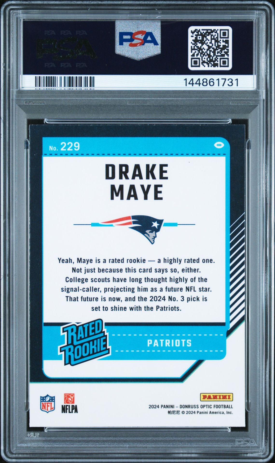 2024 Panini Donruss Optic Drake Maye #229 Ex 5 back