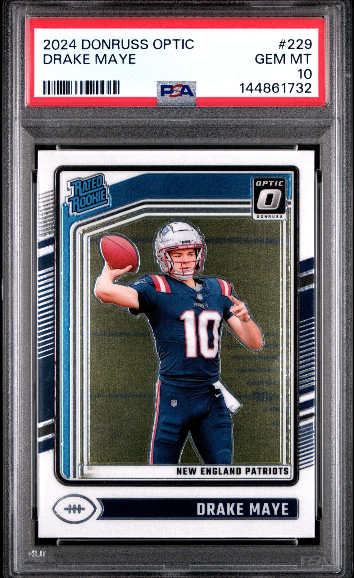 2024 Panini Donruss Optic Drake Maye #229 Gem Mt 10 front view - PSA graded GEM MT 10