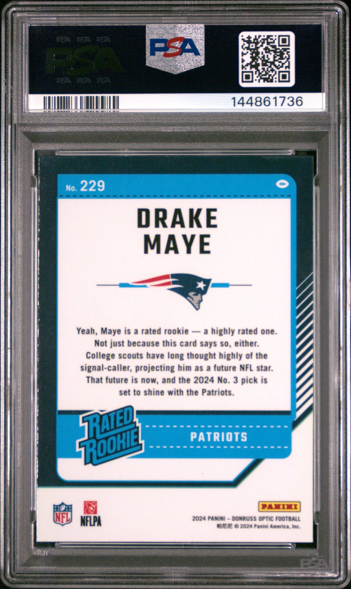 2024 Panini Donruss Optic Drake Maye #229 Mint 9 back