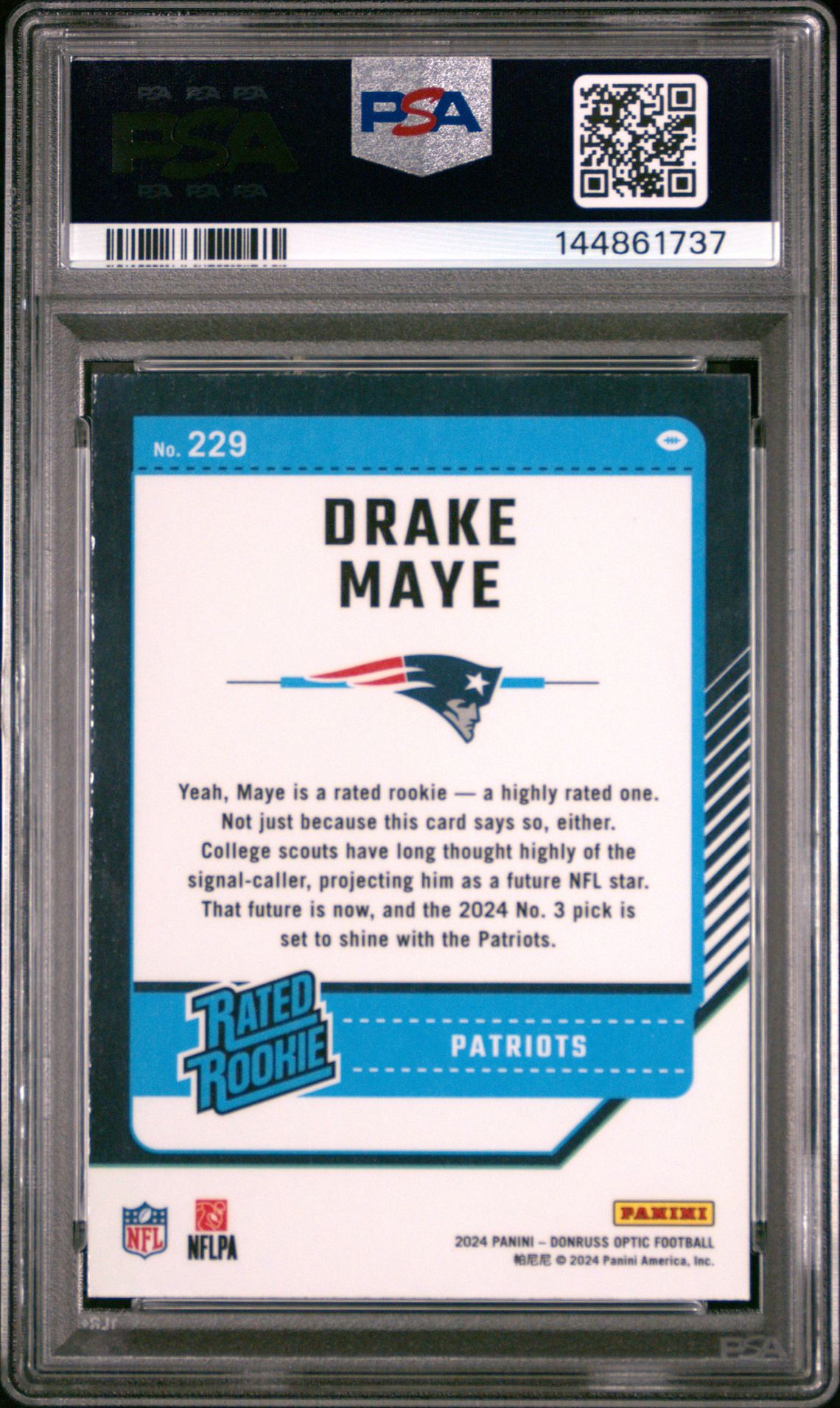 2024 Panini Donruss Optic Drake Maye #229 Mint 9 back