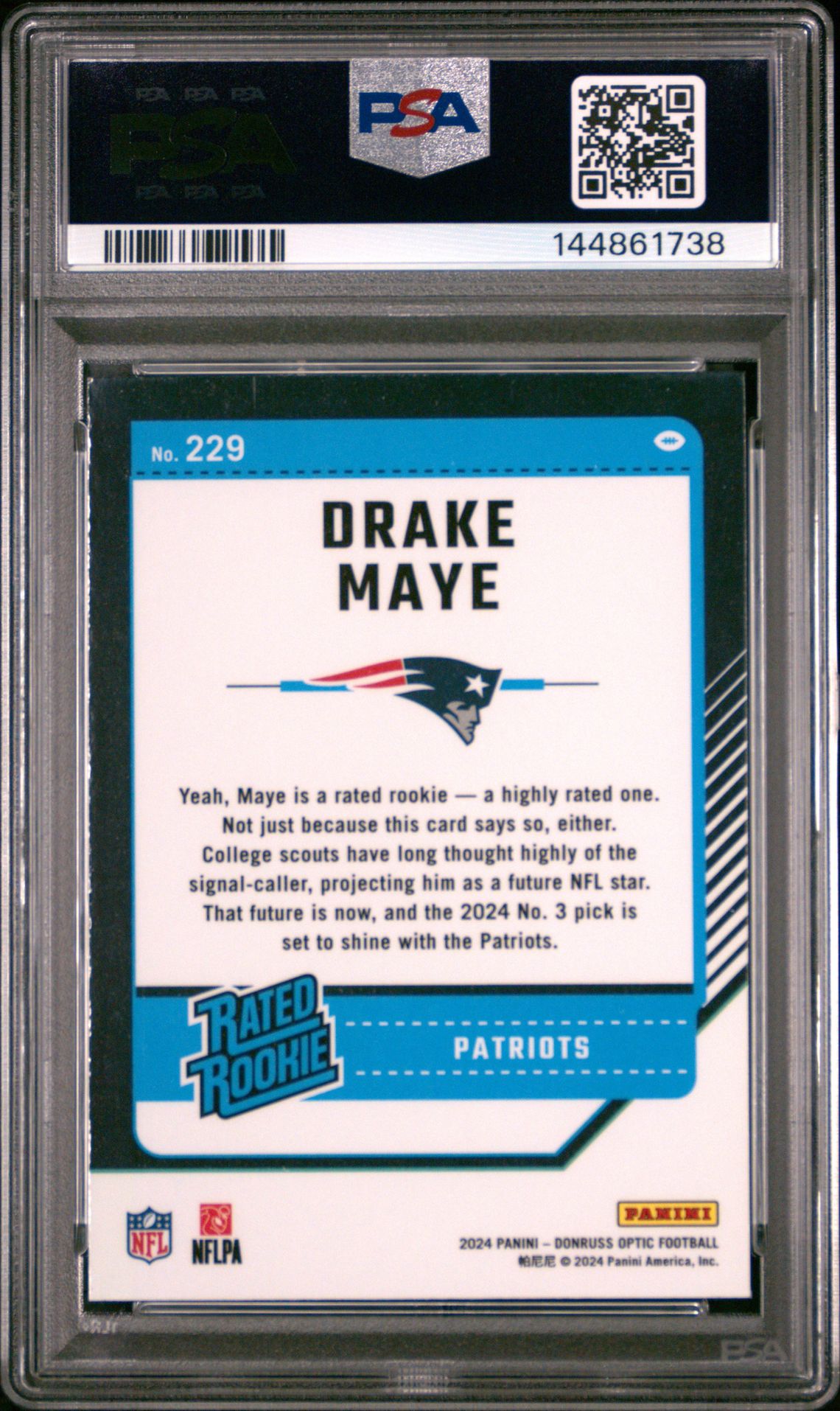 2024 Panini Donruss Optic Drake Maye #229 Mint 9 back