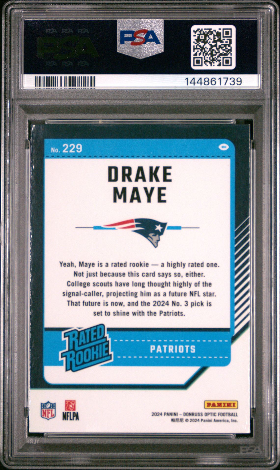 2024 Panini Donruss Optic Drake Maye #229 Mint 9 back