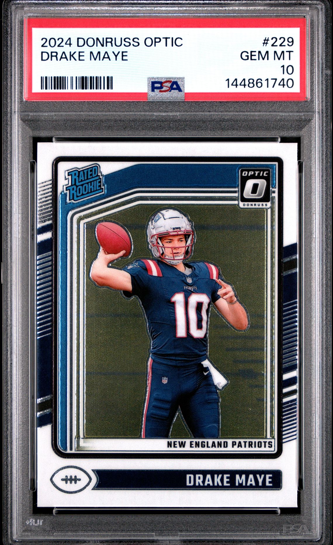 2024 Panini Donruss Optic Drake Maye #229 Gem Mt 10 front view - PSA graded GEM MT 10