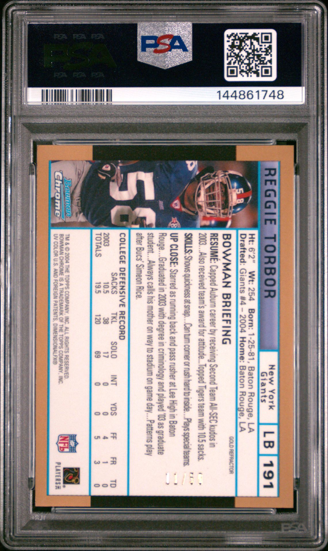 2004 Bowman Chrome Reggie Torbor #191 (Gold Refractor) Nm-Mt 8 back