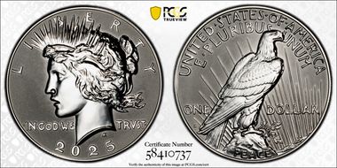 2025-S $1 Peace Dollar Rev PR Two-Coin Reverse Proof Set First Strike PR69