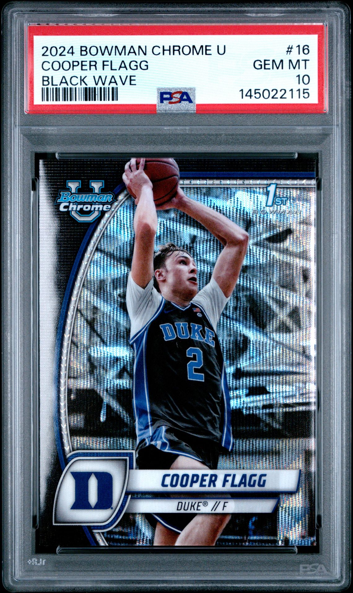 2024 Bowman Chrome University Cooper Flagg #16 (Black Wave) Gem Mt 10 front