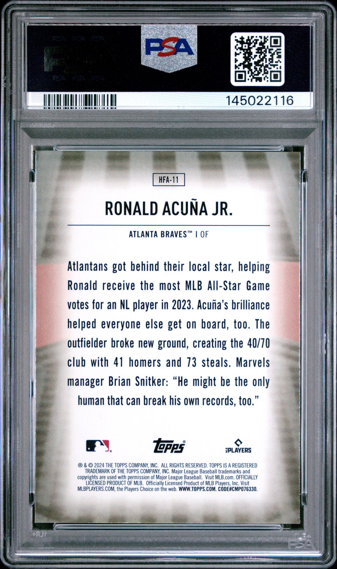 2024 Topps Home Field Advantage Ronald Acuna Jr. #Hfa11 Mint 9 back