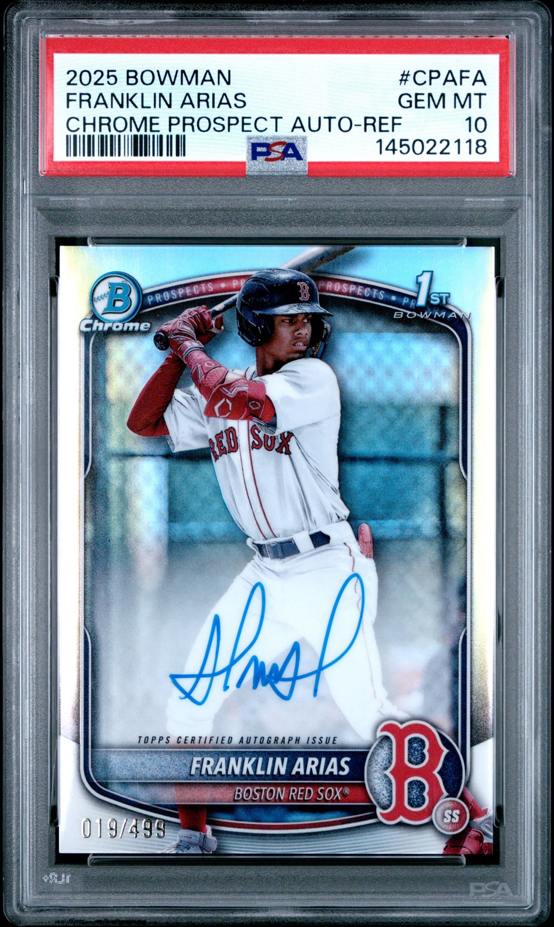 2025 Bowman Chrome Prospect Autographs Franklin Arias #Cpafa (Chrome Prospect Auto-Ref) Gem Mt 10 front