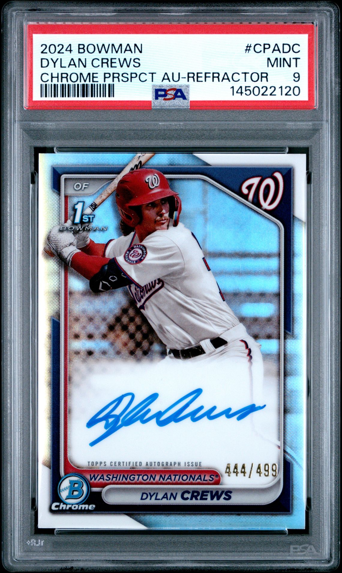 2024 Bowman Chrome Prospect Autographs Dylan Crews #Cpadc (Chrome Prspct Au-Refractor) Mint 9 front