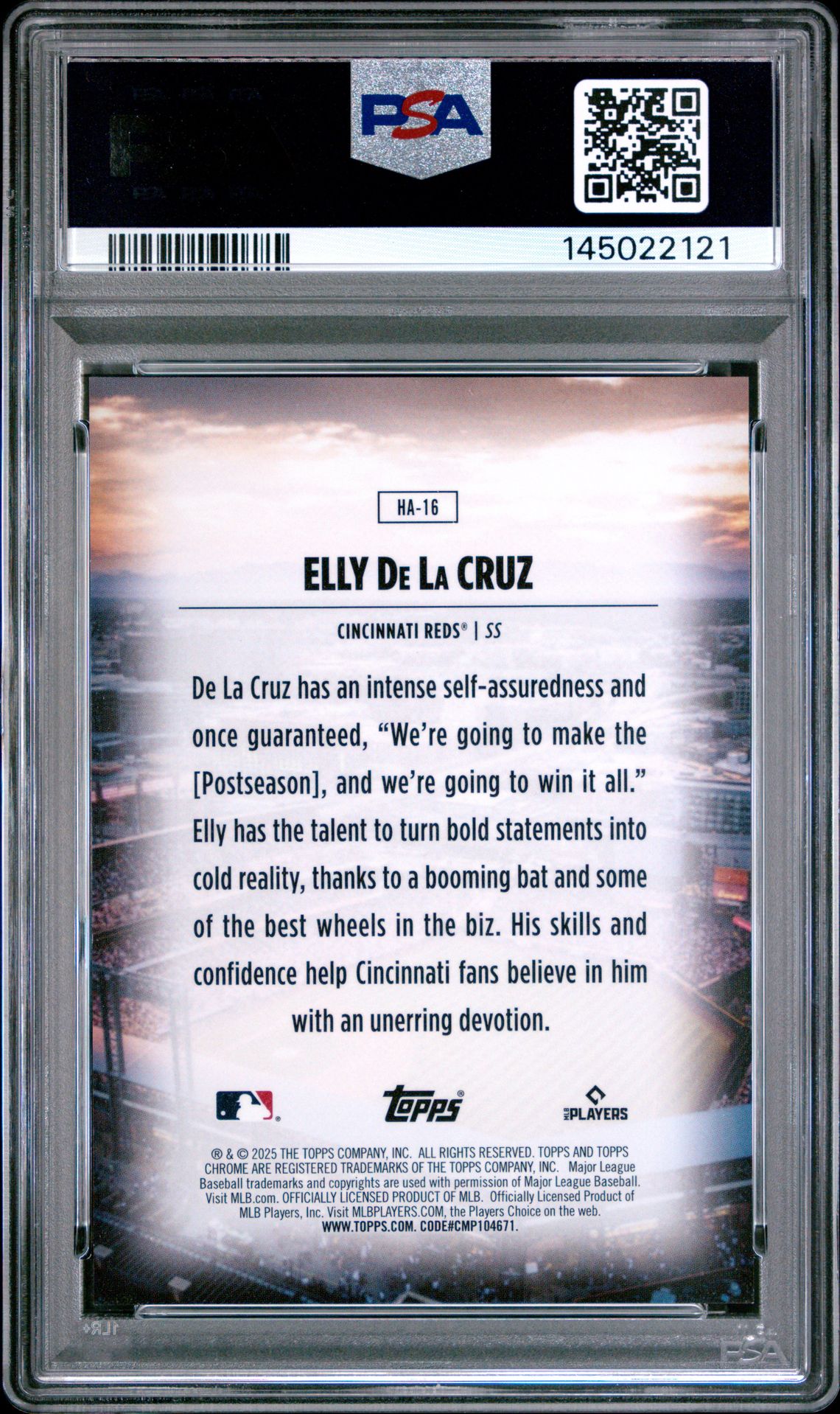 2025 Topps Chrome Home Field Advantage Elly De La Cruz #Ha16 Mint 9 back