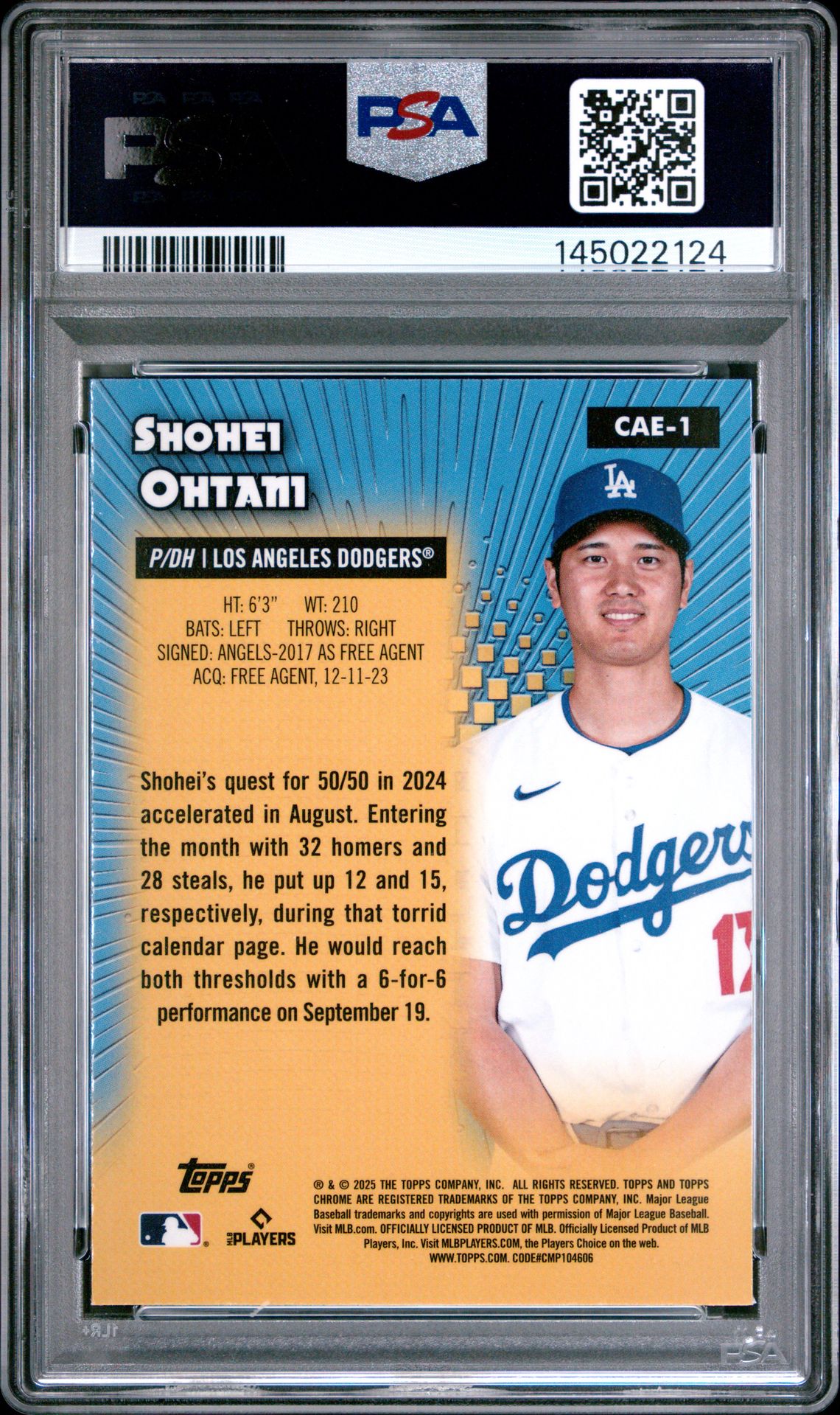 2025 Topps Chrome All Etch Shohei Ohtani #Cae1 Mint 9 back
