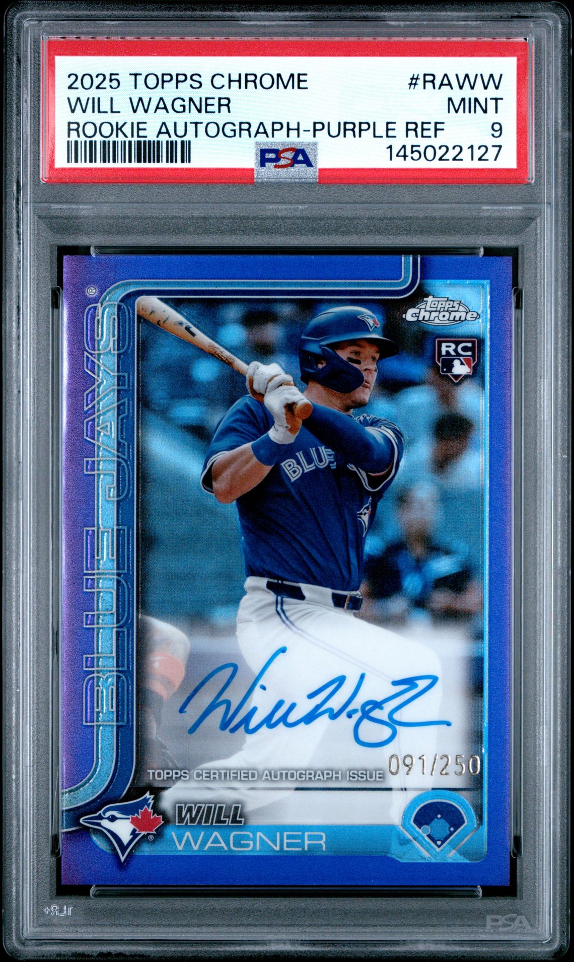 2025 Topps Chrome Rookie Autographs Will Wagner #Raww (Rookie Autograph-Purple Ref) Mint 9 front