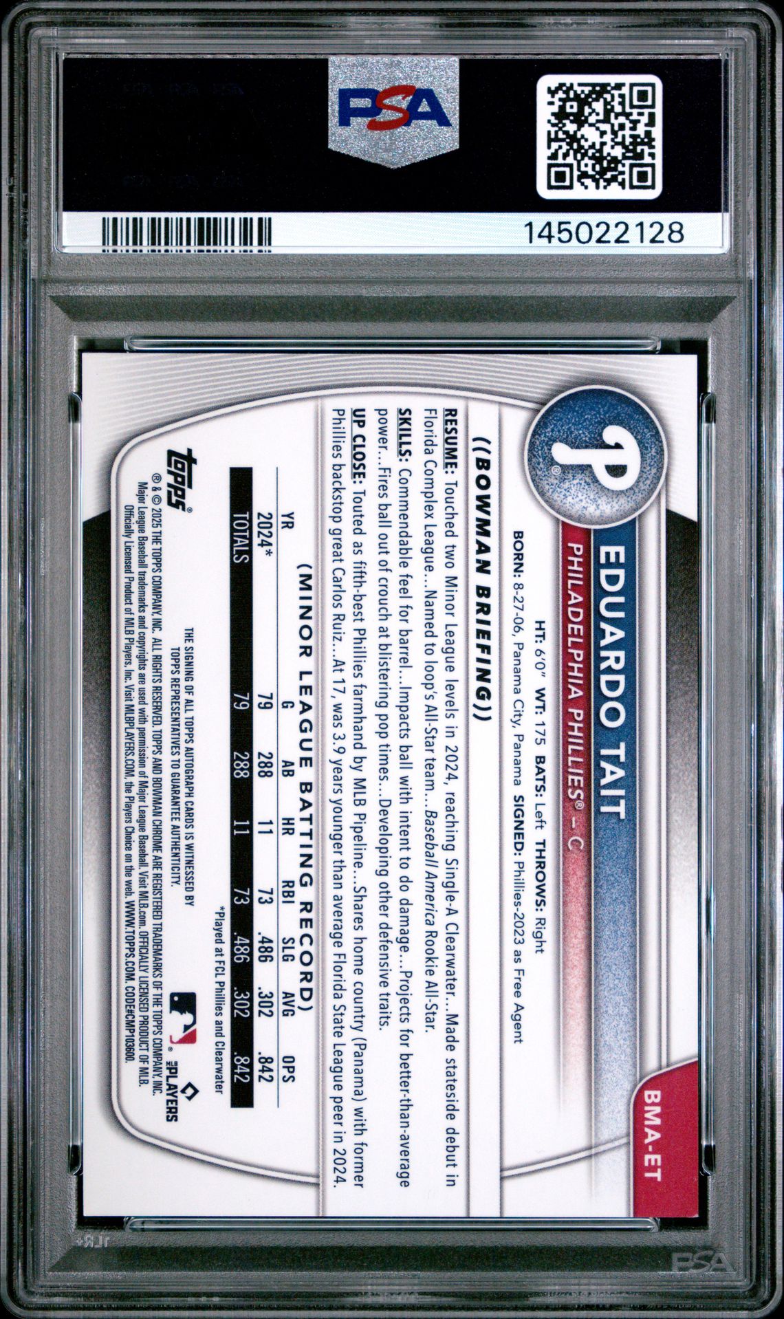 2025 Bowman Mega Box Bowman Prospect Mega Autographs Eduardo Tait #Et Mint 9 back