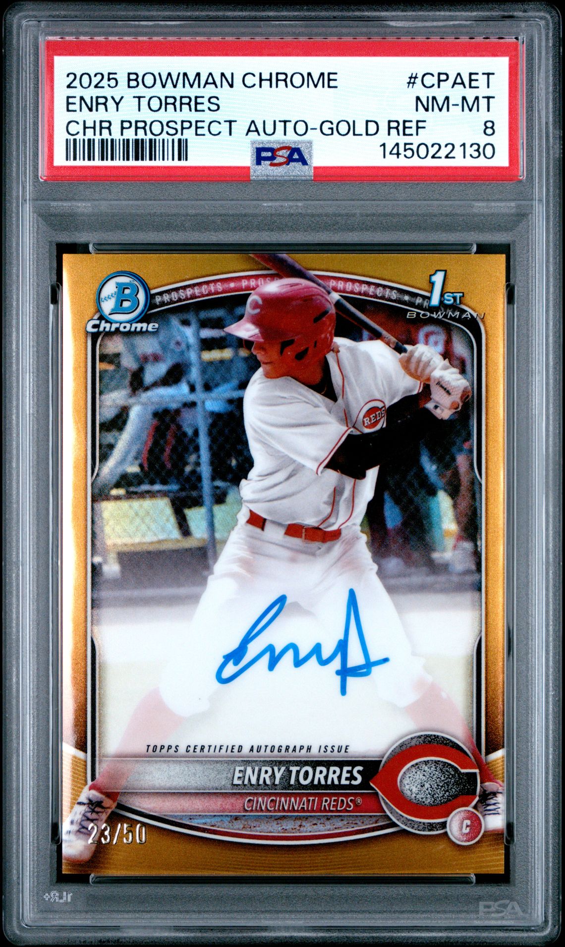 2025 Bowman Chrome Prospect Autographs Enry Torres #Cpaet (Chr Prospect Auto-Gold Ref) Nm-Mt 8 front