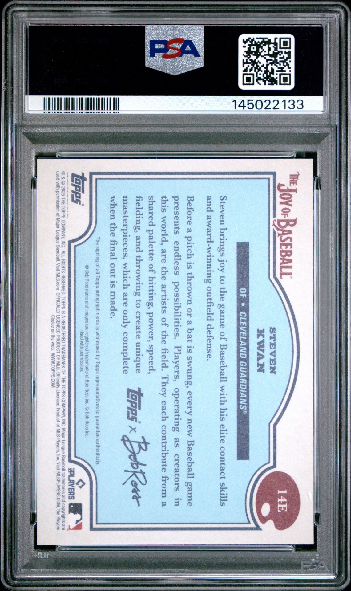 2025 Topps X Bob Ross The Joy Of Baseball Steven Kwan #14E (Autograph-Titanium White) Gem Mt 10 back