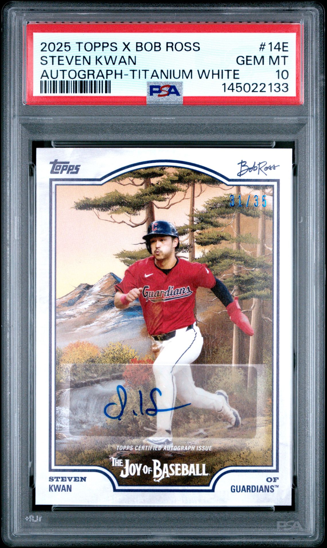 2025 Topps X Bob Ross The Joy Of Baseball Steven Kwan #14E (Autograph-Titanium White) Gem Mt 10 front