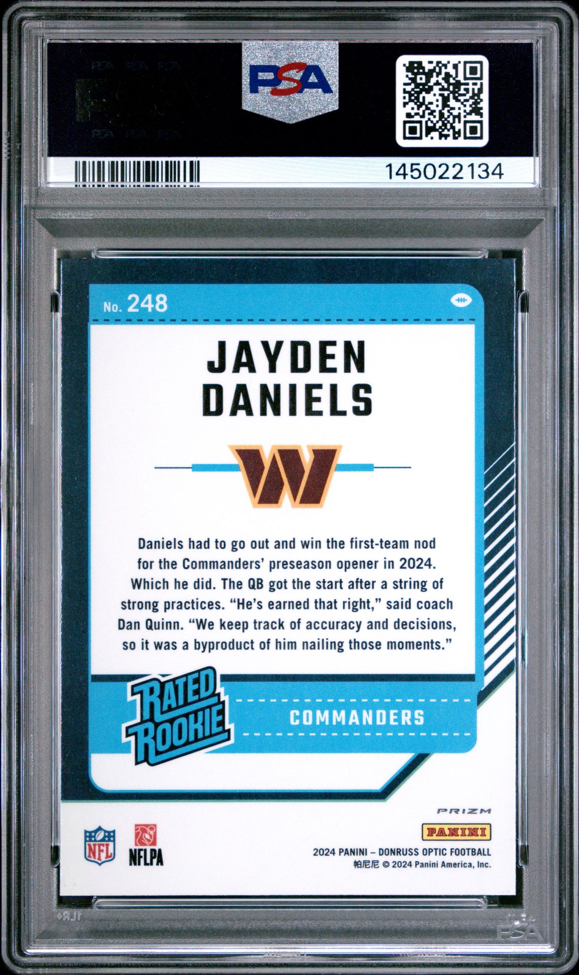 2024 Panini Donruss Optic Jayden Daniels #248 (Red Mojo) Mint 9 back