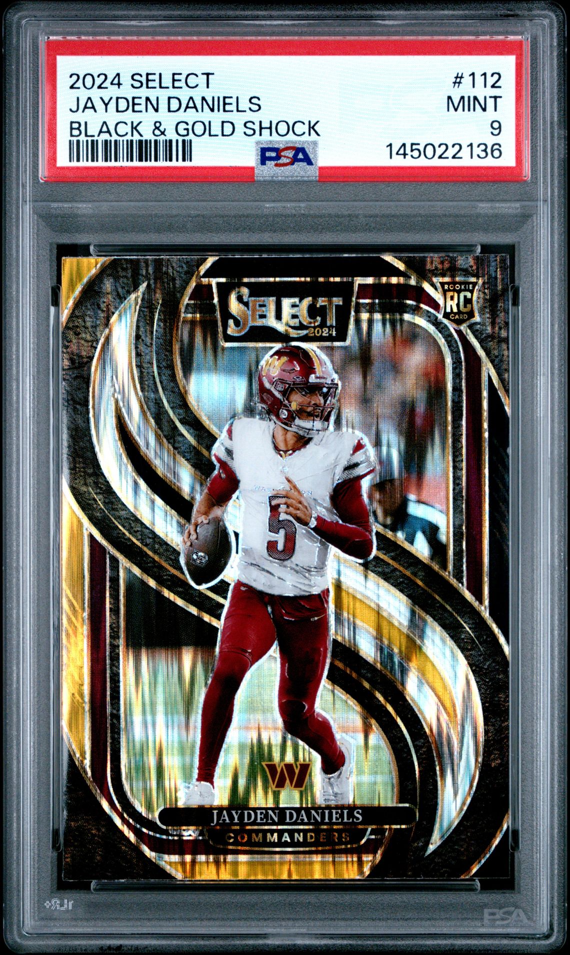 2024 Panini Select Jayden Daniels #112 (Black & Gold Shock) Mint 9 front