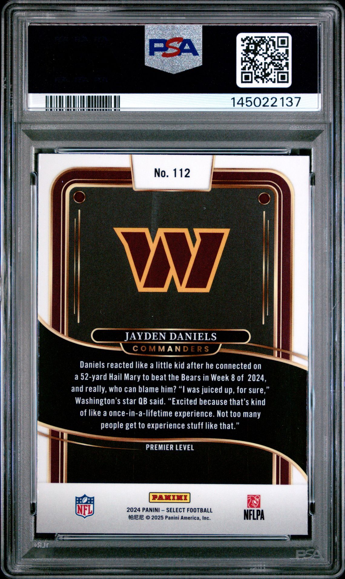 2024 Panini Select Jayden Daniels #112 Mint 9 back