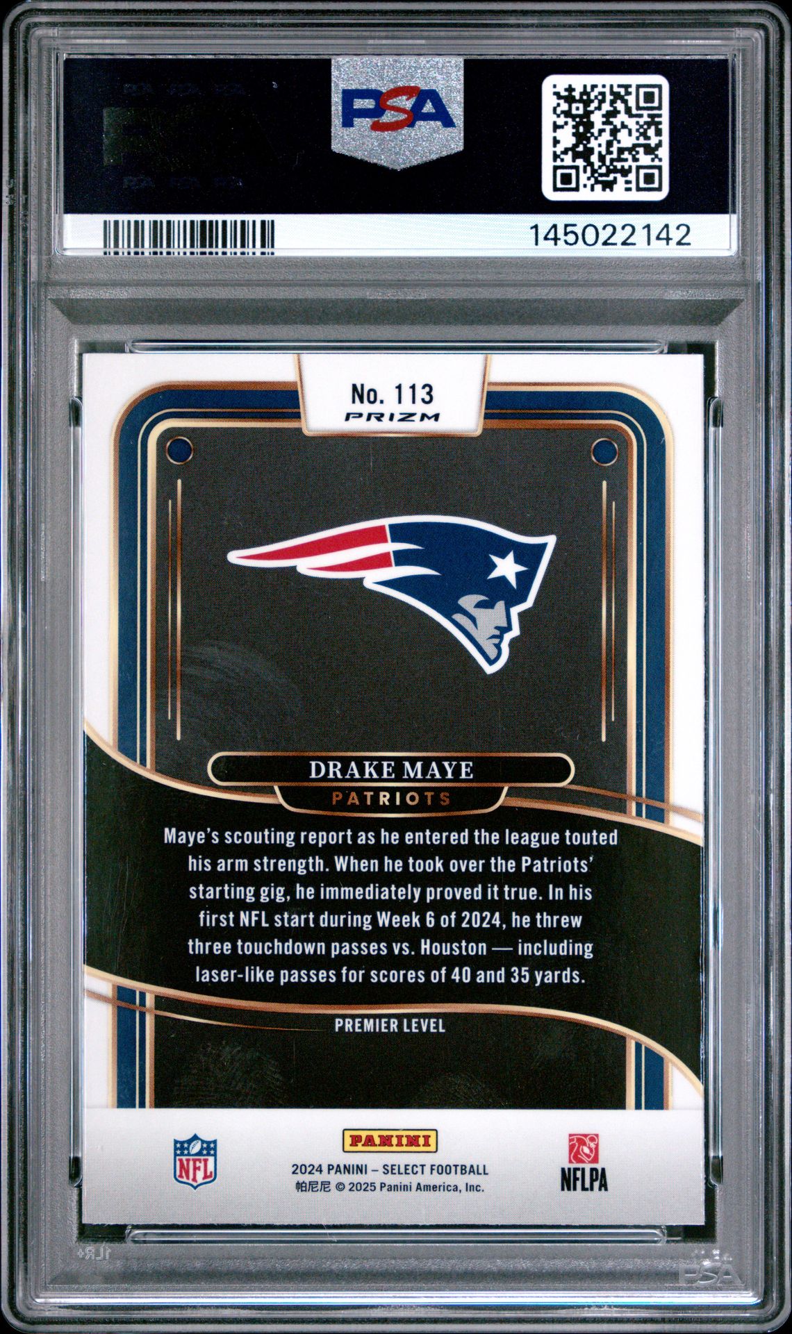 2024 Panini Select Drake Maye #113 (Green & Yellow Shock) Gem Mt 10 back