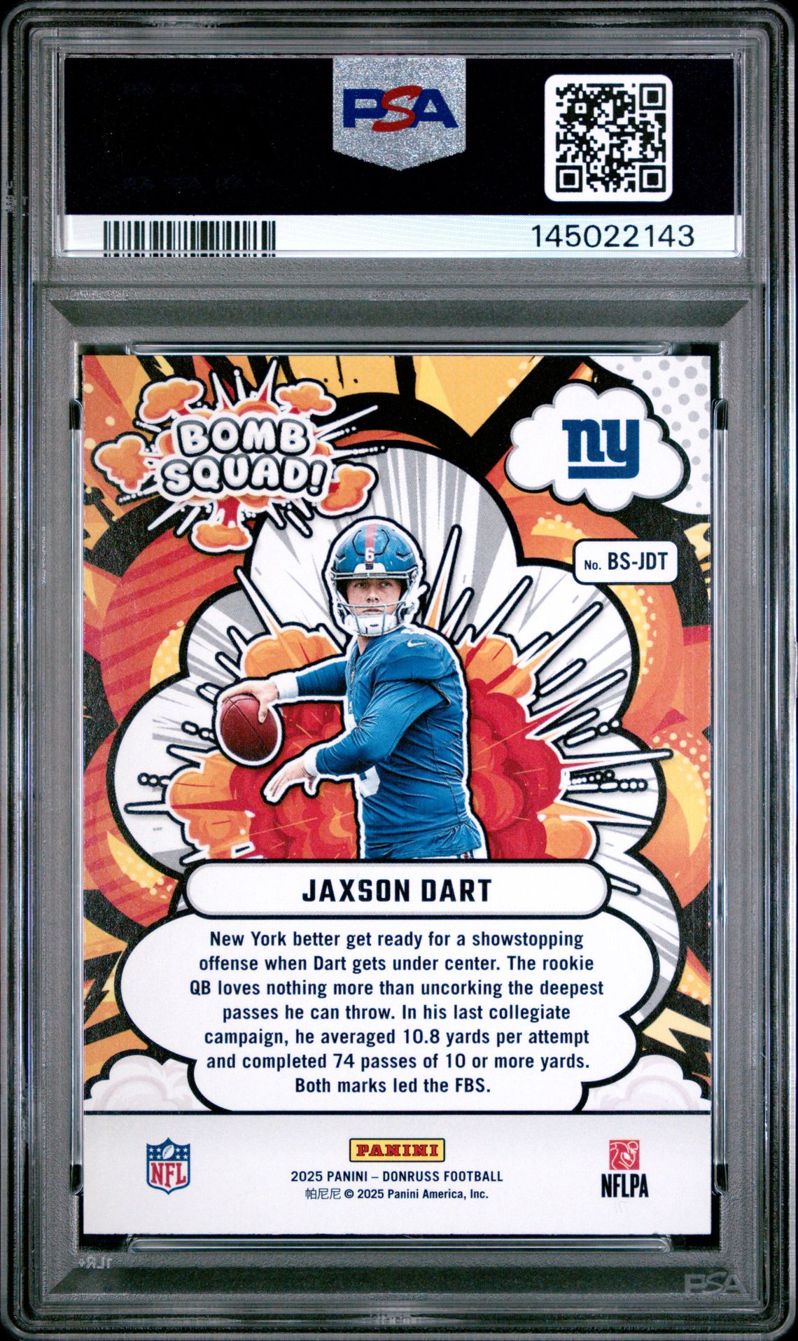 2025 Panini Donruss Bomb Squad Jaxson Dart #Bs-Jdt Gem Mt 10 back