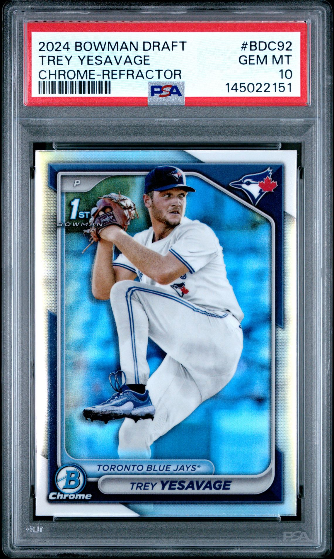 2024 Bowman Draft Trey Yesavage #Bdc92 (Chrome-Refractor) Gem Mt 10 front