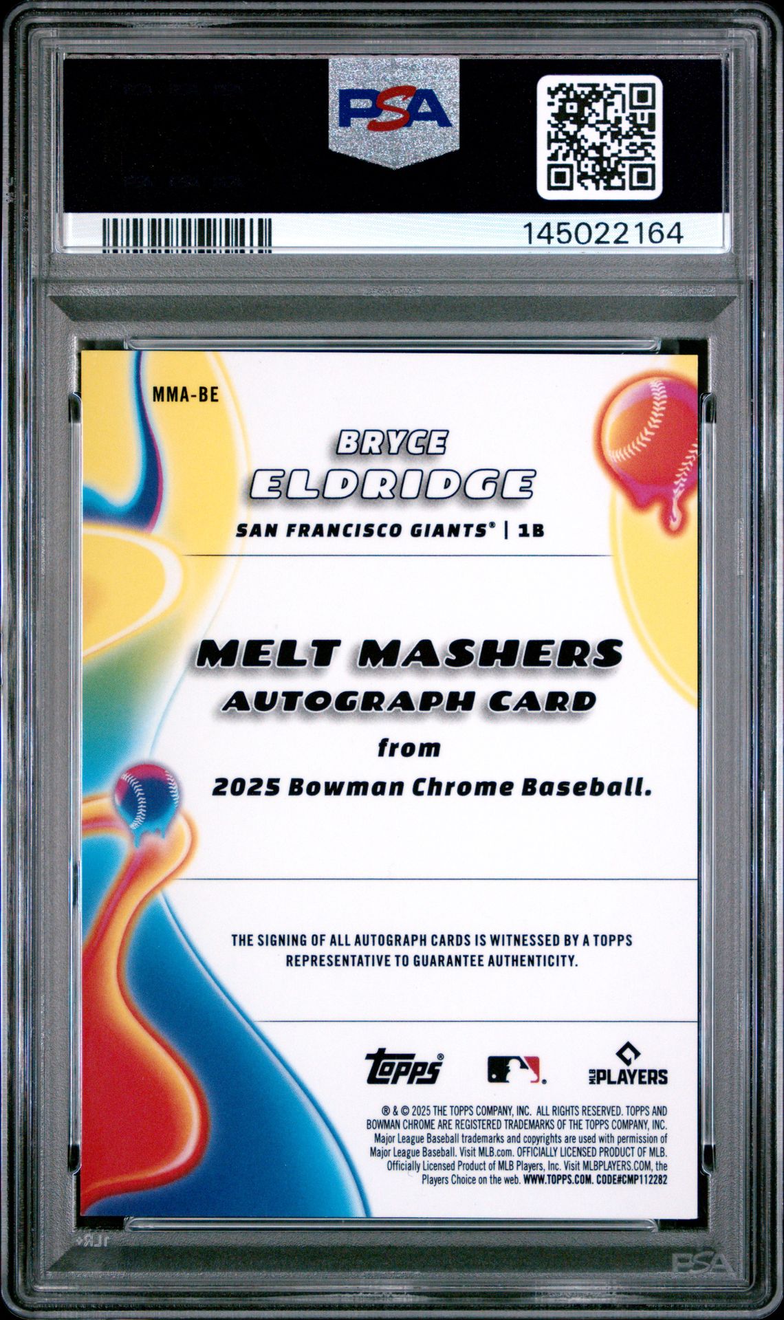 2025 Bowman Chrome Melt Mashers Autographs Bryce Eldridge #Mma-Be (Melt Mashers Au-Gld Mini Dia) Nm-Mt 8 back