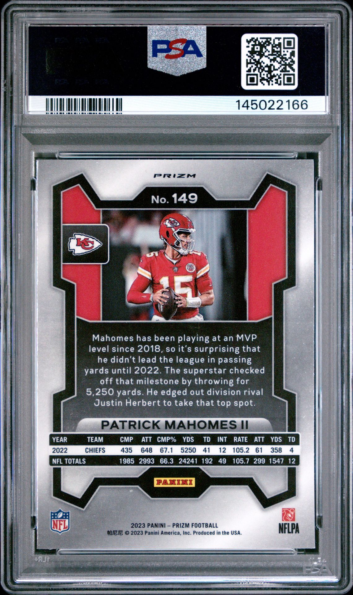 2023 Panini Prizm Patrick Mahomes Ii #149 (Lazer Prizm) Gem Mt 10 back