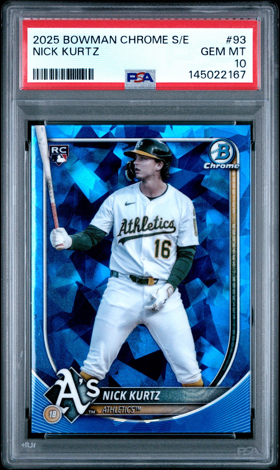 2025 Bowman Chrome Sapphire Edition Nick Kurtz #93 Gem Mt 10 front