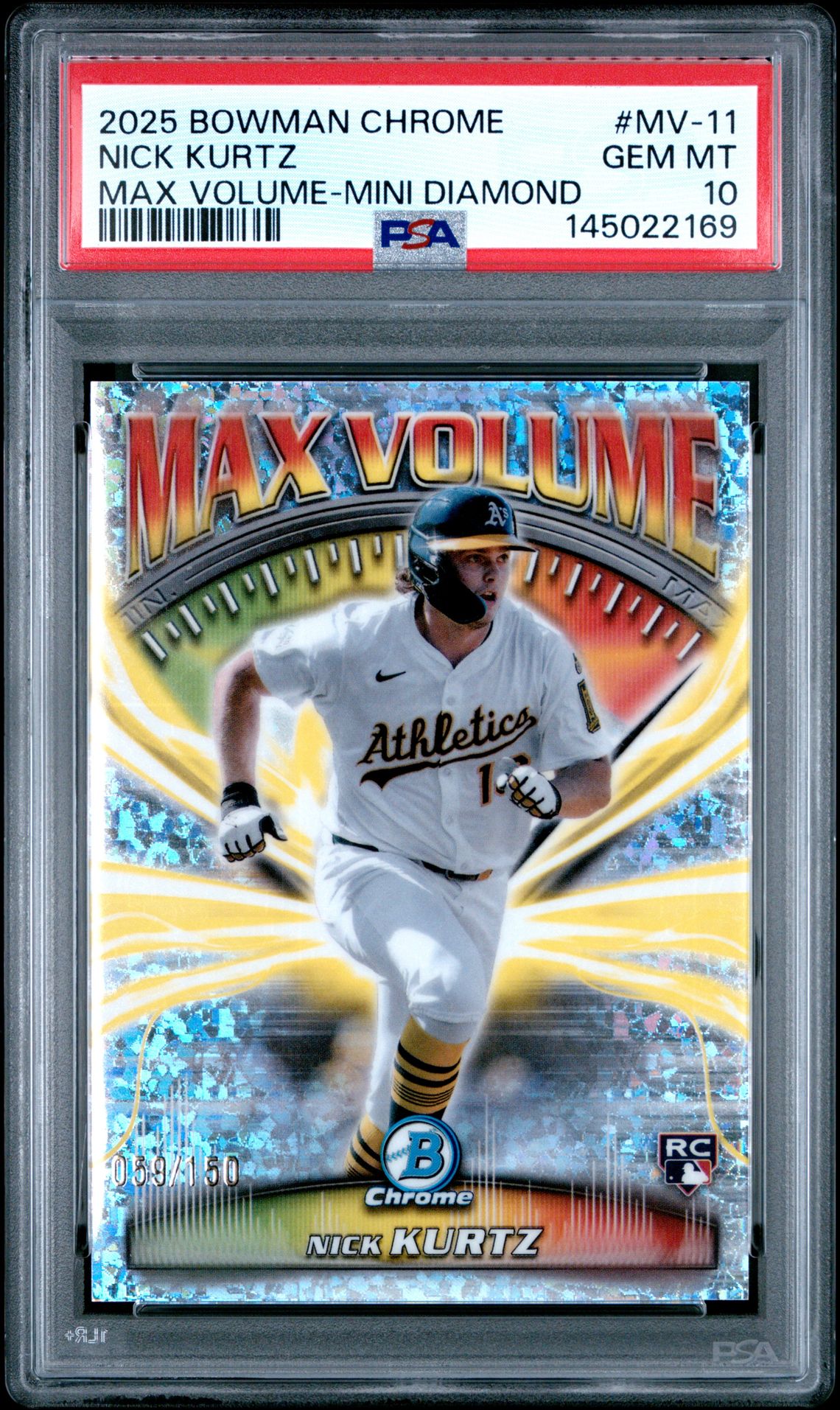 2025 Bowman Chrome Max Volume Nick Kurtz #Mv-11 (Max Volume-Mini Diamond) Gem Mt 10 front